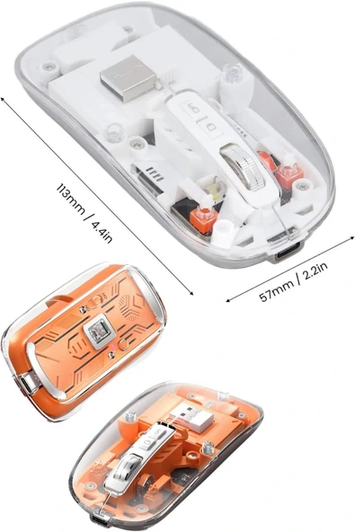 LitaeTrend Sessiz Tıklama Çift Modlu Bluetooth Ve Alıcı Şeffaf Mouse Fare - Resim 5