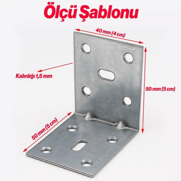 Metal L Demiri (25 ADET) 40x50x50 mm İnce Gönye Mobilya Duvar Sabitleme Bağlantı Aparatı - Resim 3