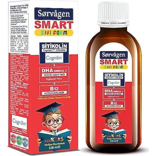 Sorvagen Smart Kids Sıvı Form Sitikolin Dha Omega 3 Norveç Balık Yağı ve B12 150 ml ürün görseli 1