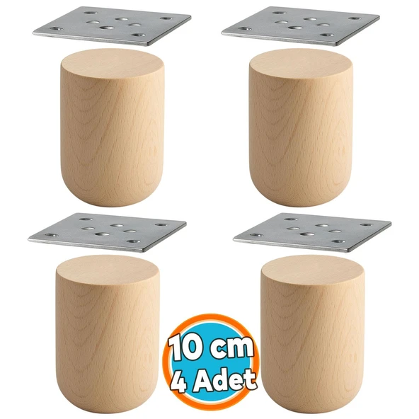Doğal Ahşap 4 ADET Ayak Boyasız Ham Silindir Mobilya Koltuk Kanepe Ayağı Aparat Dahil Bohem 10 cm ürün görseli