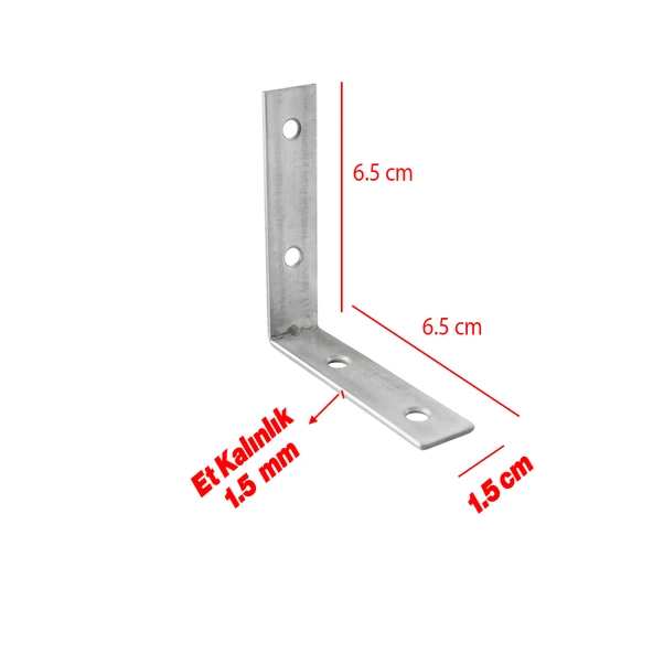 (25 ADET) Metal Köşebent 65x65x15 mm İnce L Demiri Gönye Mobilya Duvar Sabitleme Bağlantı Aparatı - Resim 3