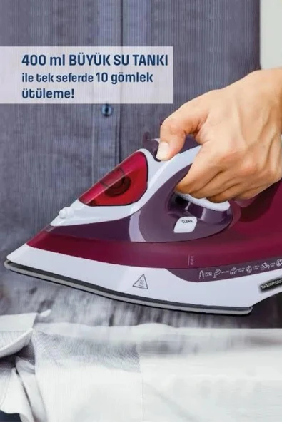 LitaeTrend Yeni Nesil Kırmızı Buharlı Ütü 2200 Watt Seramik Tabanlı Yüksek Buhar Gücü - Resim 2