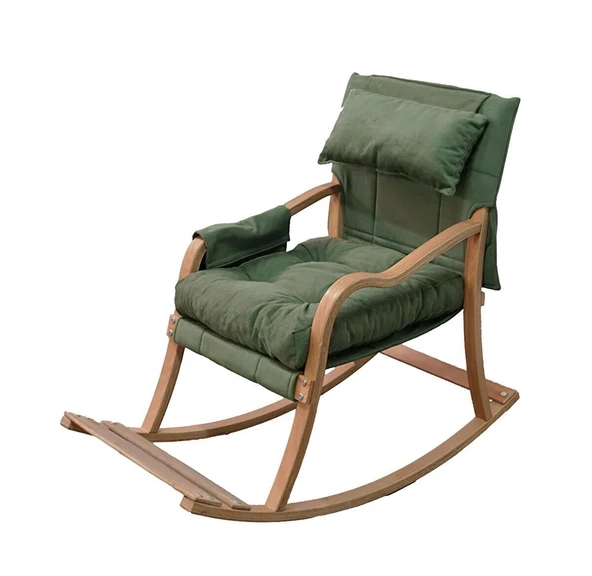 Reyo Paşa Ahşap Sallanan Sandalye Fermuarlı Kılıf, Boyun Yastıklı Dinlenme Koltuğu Yeşil - Resim 4