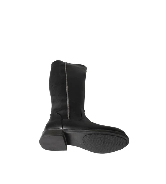 YAZKIŞ Kadın Siyah Cilt 38cm Bilek Boyu Yanı Taşlı Düz Taban Çizme - Resim 4