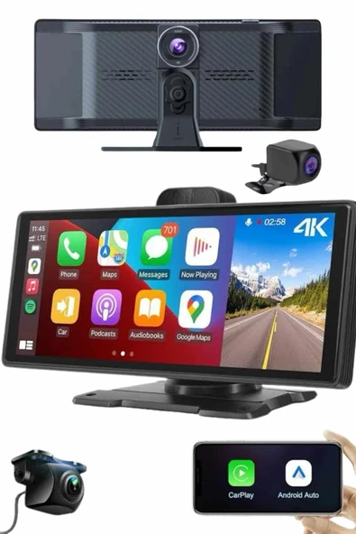 LitaeTrend Android ve İOS Uyumlu Ön Arka Çift Kameralı Araç Ekranı Dokunmatik CarPlay - Resim 2