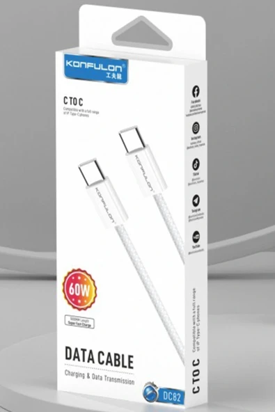 LitaeTrend DC82 1M 60W Type-C to Type-C PD Hızlı Şarj Kablo - Beyaz - Resim 5