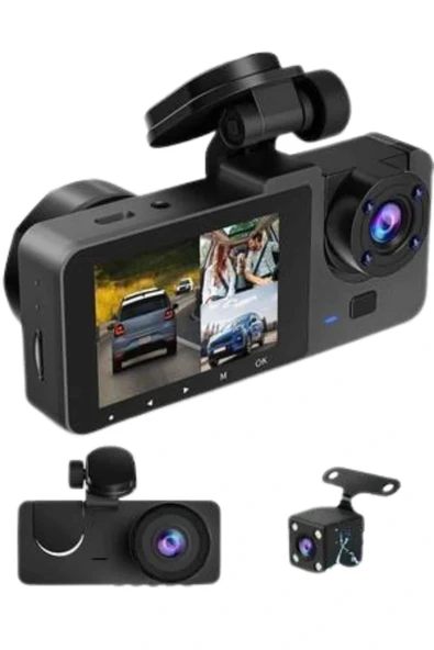 LitaeTrend Yol Kayıt Araç Kamerası HD DVR 3 Kameralı 2.0in Ekranlı Ön İç Arka - Resim 5