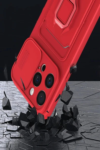 LitaeTrend iPhone 15 Pro Max Kılıf Zuma Kartvizitli Yüzüklü Silikon - Kırmızı - Resim 3