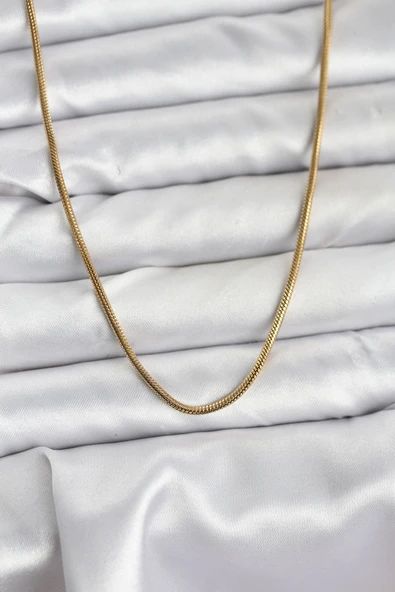 316L Çelik Zincir Gold Renk 60 cm Yılan Zincir Kadın Kolye - TJ-BKO10682 ürün görseli