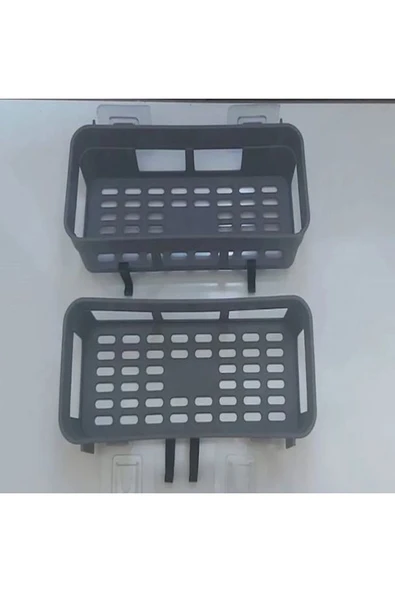 Saint Belisama Concept 2'li Dikdörtgen Köşelik Yapışkanlı Banyo Duş Rafı Organizer Mutfak Organizer - Resim 2