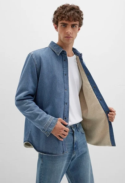 Mavi 0211186 Jeremy Classic Denim Süni Kürklü Indigo Mavisi Erkek Kot Ceket - Resim 3