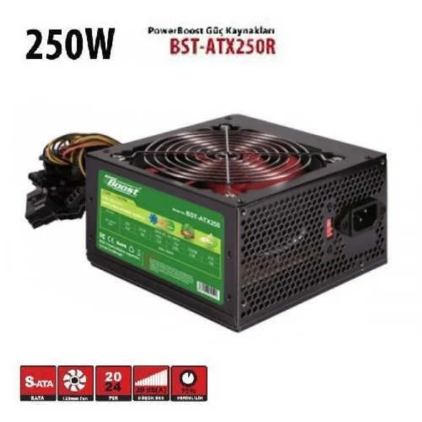 PowerBoost BST-ATX250R 250w PPFC 12cm Kırmızı Fanlı ATX PSU ürün görseli