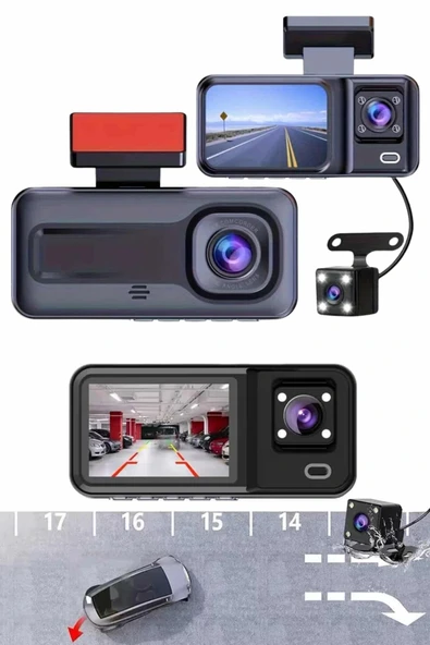 LitaeTrend 1080p Sürüş Kaydedici 2 İnç Araç Araba Ön İç Arka DVR IPS Ekran - Resim 5