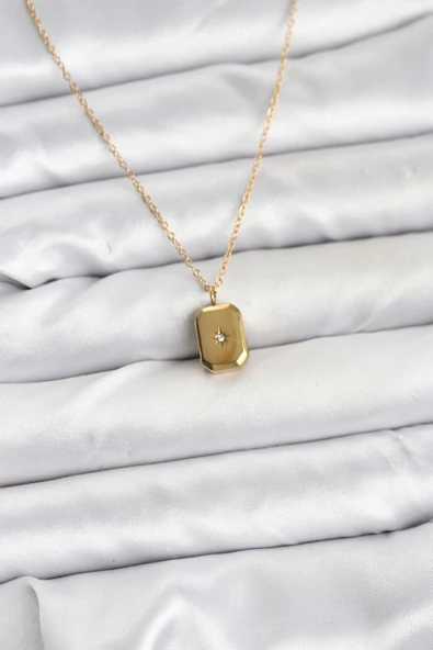 316L Çelik Zincir Gold Renk Minimal Kutup Yıldızı Model Kadın Kolye - TJ-BKO10683 ürün görseli