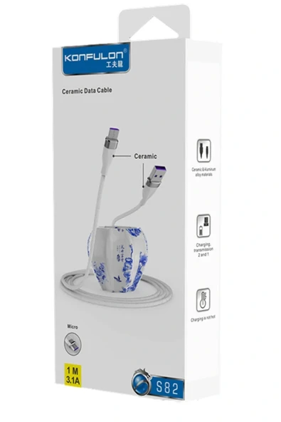 LitaeTrend S82 Seramik Uçlu Micro USB Kablo 1M 3.1A - Beyaz - Resim 2