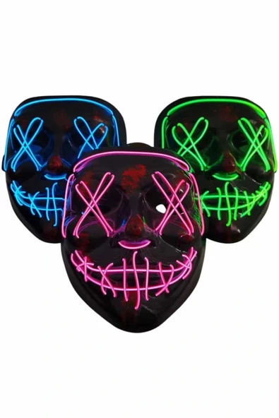 LitaeTrend Işıklı Led Maske Parti Eğlence Maskesi Hallowen Neon Maske - Resim 3