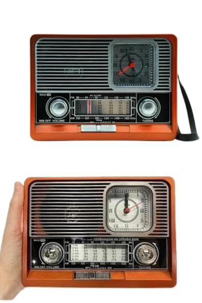 LitaeTrend Saatli Fenerli Bluetooth Nostaljik Radyo AUX SD USB Girişli Bluetooth Hoparlör - Resim 5