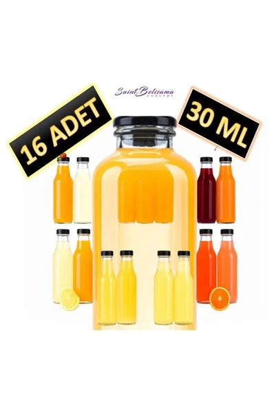 16 ADET - 30 Ml Şeffaf Cam Şişe Gold Kapak Limonata şişesi Kolonya Şişesi, Meyve Suyu Şişesi, 30 ML ürün görseli