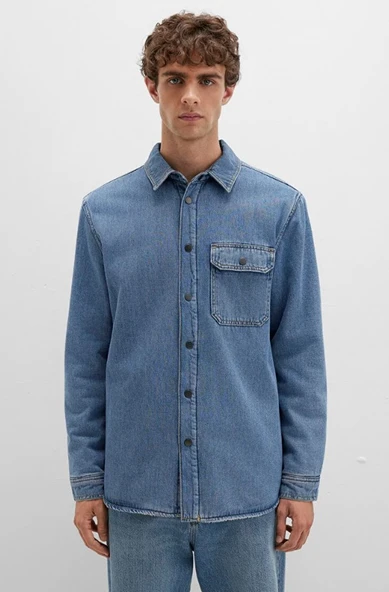 Mavi 0211186 Jeremy Classic Denim Süni Kürklü Indigo Mavisi Erkek Kot Ceket - Resim 5