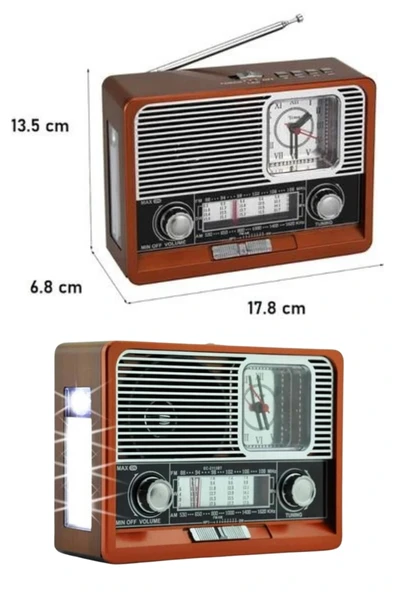 LitaeTrend Saatli Fenerli Bluetooth Nostaljik Radyo AUX SD USB Girişli Bluetooth Hoparlör - Resim 4