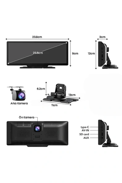 LitaeTrend Android ve İOS Uyumlu Ön Arka Çift Kameralı Araç Ekranı Dokunmatik CarPlay - Resim 4