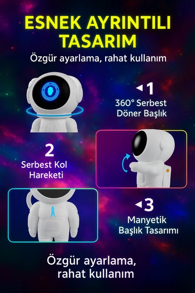 Astronot Tasarımlı Galaxy Projektör  Bluetooth Hoparlörlü Yıldızlı Gece Lambası - Resim 2
