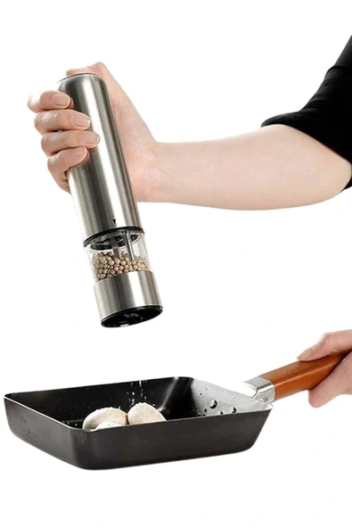 LitaeTrend Pilli Tuz Ve Karabiber Öğütücü Baharat Değirmeni Tuzluk Pilli Işıklı Gri - Resim 5