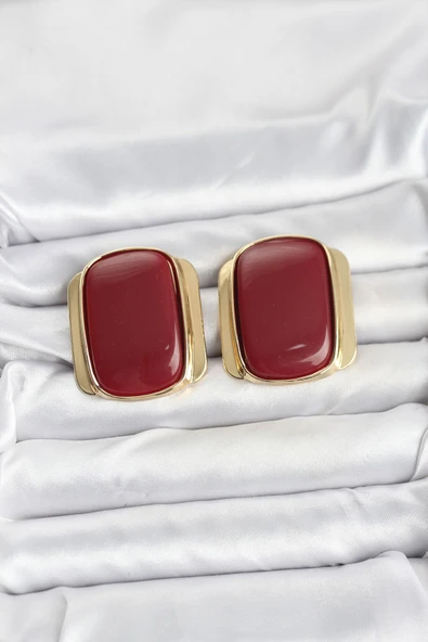 Pirinç Gold Renk Bordo Plaka Vintage Kadın Küpe - TJ-BKP11359 ürün görseli
