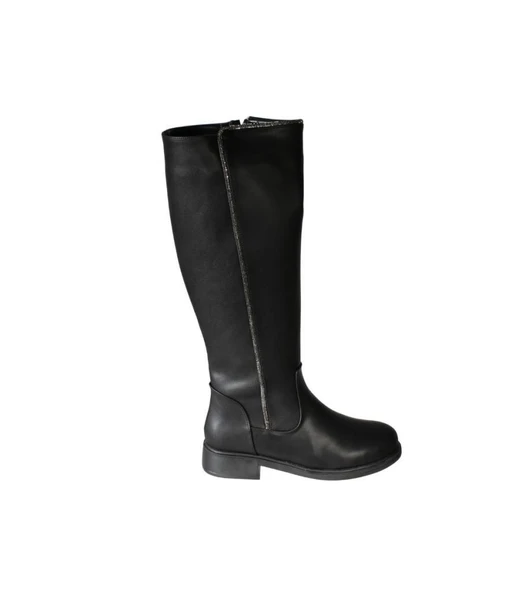 YAZKIŞ Kadın Siyah Cilt 38cm Bilek Boyu Yanı Taşlı Düz Taban Çizme - Resim 2