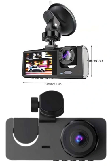 LitaeTrend Yol Kayıt Araç Kamerası HD DVR 3 Kameralı 2.0in Ekranlı Ön İç Arka - Resim 3