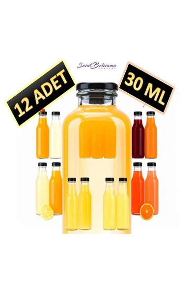 12 ADET - 30 Ml Şeffaf Cam Şişe Siyah Kapak Limonata şişesi Kolonya Şişesi, Meyve Suyu Şişesi, 30 ML ürün görseli