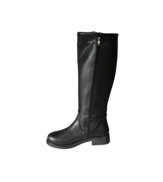 YAZKIŞ Kadın Siyah Cilt 38cm Bilek Boyu Yanı Taşlı Düz Taban Çizme - Resim 3