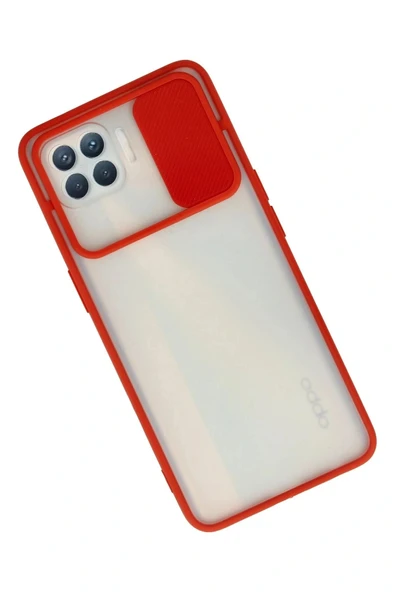 LitaeTrend Oppo Reno 4 Lite Kılıf Palm Buzlu Kamera Sürgülü Silikon - Kırmızı - Resim 2