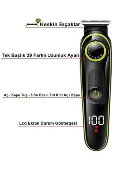 LitaeTrend Unısex Çok Fonksiyonlu Bakım Seti Led Göstergeli Tıraş Makinesi Saç Sakal Vücut - Resim 4