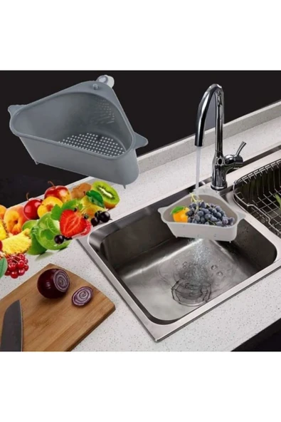 Saint Belisama Concept Lavabo İçi Üçgen Filtre Sepeti Sebze Meyve Mutfak Süzgeci Çay Süzgeci Vantuzlu Lavabo Süzgeç - Resim 3