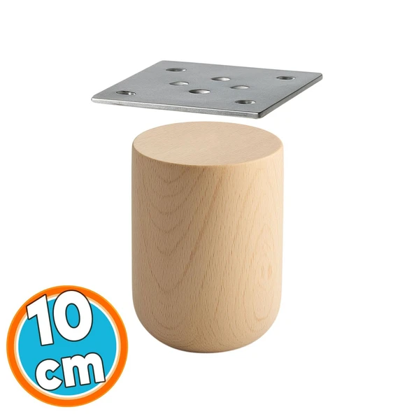 Doğal Ahşap Ayak Boyasız Ham Silindir Mobilya Koltuk Kanepe Ayağı Metal Aparat Dahil Bohem 10 cm ürün görseli