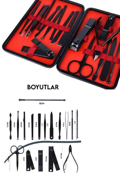 LitaeTrend Deri Çantalı Siyah Paslanmaz Çelik 17 Parça Manikür Pedikür Seti - Resim 4