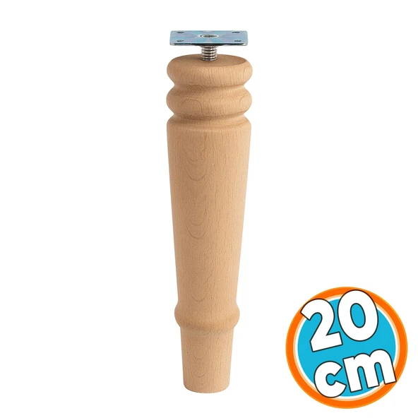 Doğal Ahşap Ayak Boyasız Ham Silindir Mobilya Koltuk Kanepe Ayağı Metal Aparat Dahil Bohem 20 cm ürün görseli
