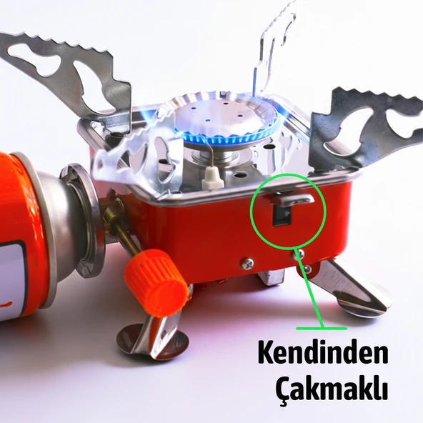 Taşınabilir Mini Portatif Kamp Ocağı Tek Gözlü Kırmızı Renk Kartuşlu Manyeto Çakmaklı Piknik Ocak - Resim 6