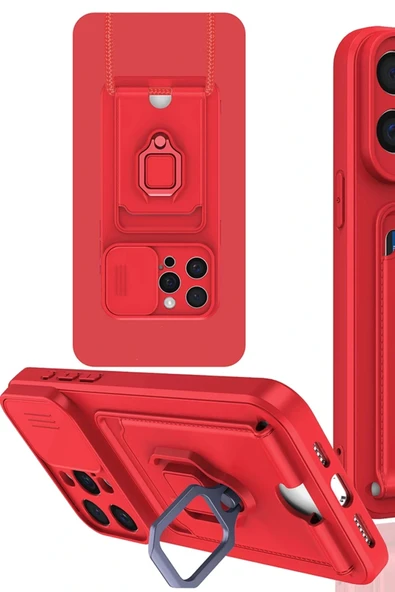 LitaeTrend iPhone 15 Pro Max Kılıf Zuma Kartvizitli Yüzüklü Silikon - Kırmızı ürün görseli 1