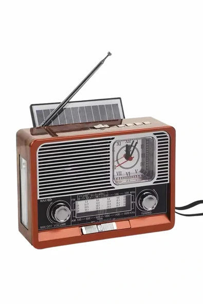 LitaeTrend Saatli Fenerli Bluetooth Nostaljik Radyo AUX SD USB Girişli Bluetooth Hoparlör - Resim 3