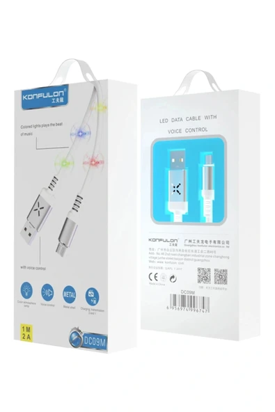 LitaeTrend DC09 Ses Duyarlı Işıklı Micro USB Kablo 1M 2A - Siyah - Resim 2