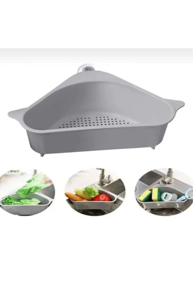 Saint Belisama Concept Lavabo İçi Üçgen Filtre Sepeti Sebze Meyve Mutfak Süzgeci Çay Süzgeci Vantuzlu Lavabo Süzgeç - Resim 2