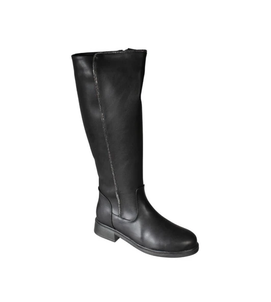 YAZKIŞ Kadın Siyah Cilt 38cm Bilek Boyu Yanı Taşlı Düz Taban Çizme ürün görseli