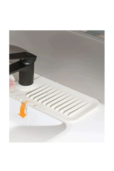 Saint Belisama Elastik Musluk Matı Su Tutucu Düzenleyici Kaydırmaz Taban Organizer Mutfak Banyo Lavabo Gri - Resim 3