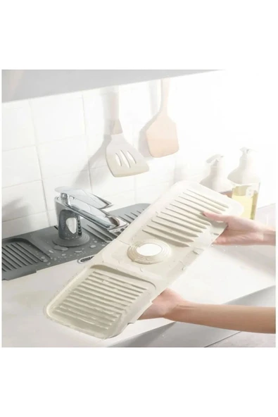 Saint Belisama Elastik Musluk Matı Su Tutucu Düzenleyici Kaydırmaz Taban Organizer Mutfak Banyo Lavabo Gri - Resim 2