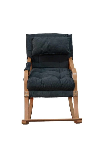 Reyo Paşa Ahşap Sallanan Sandalye, Çıkartılabilir Kılıflı Minderli, Boyun Yastıklı Dinlenme Koltuğu Emzirme Koltuğu Füme - Resim 3