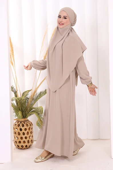 Sufleli Elbise Takım 6044 Vizon - Resim 4