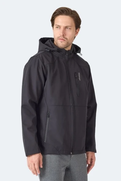 Slazenger Harmonic Erkek Siyah Softshell Kapüşonlu Fermuarlı Mont - Resim 2