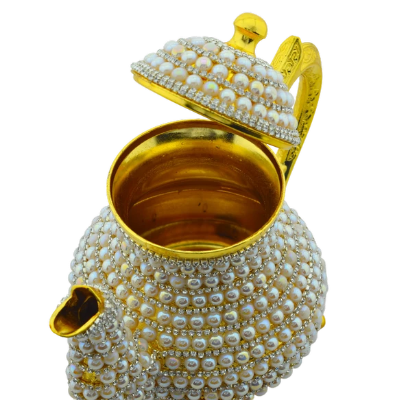 Arsal Dekoratif Inci ve Parlak Taşlı Altın Renk Demlik (18CMX22CM) - Resim 3